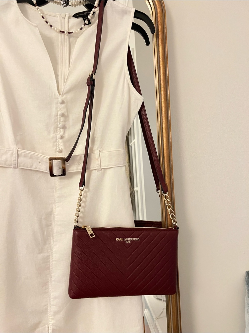 Karl Lagerfeld Burgundy Quilted Crossbody Bag